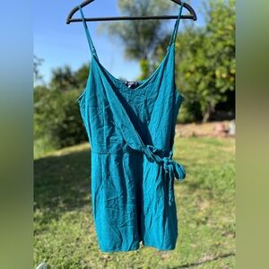 one clothing Teal Wrap-Style Spaghetti Strap romper jumpsuit shorts